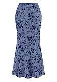 BTFBM Womens Floral Mesh Maxi Skirt Elastic High Waisted Boho Elegant Mermaid 2026 Summer Spring Long Skirts for Women(Dusty Blue, Medium)