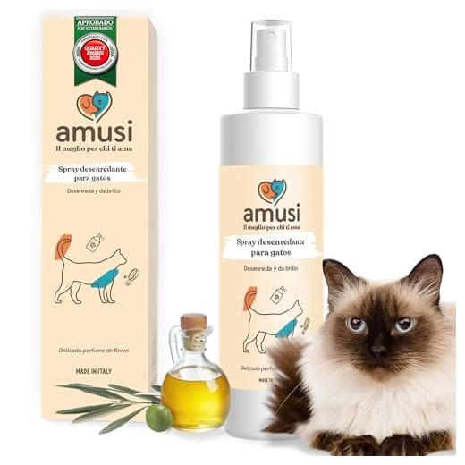 amusi Spray Desenredante para Gatos 250 ml 100% Natural y Vegano. Desenreda y Suaviza el Pelo de los Gatos. Deja el Pelaje Suave y Brillante. No Necesita Aclarado y Perfuma. para Todo Tipo de Pelaje