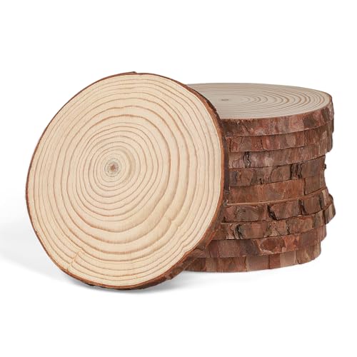 MIGUBIGU 10Pcs Dischi Legno 13-14 cm, Dischetti di Legno da Decorare, Fette di con Corteccia, Tronchi Decorativi, Diametro, per Pirografo, Intagliare, Decorazioni Natalizie e Nuziali