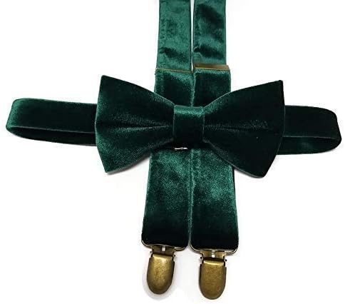 Emerald GREEN velvet bow tie suspenders set groom groomsmen ring bearer outfit men boys Father of the Bride