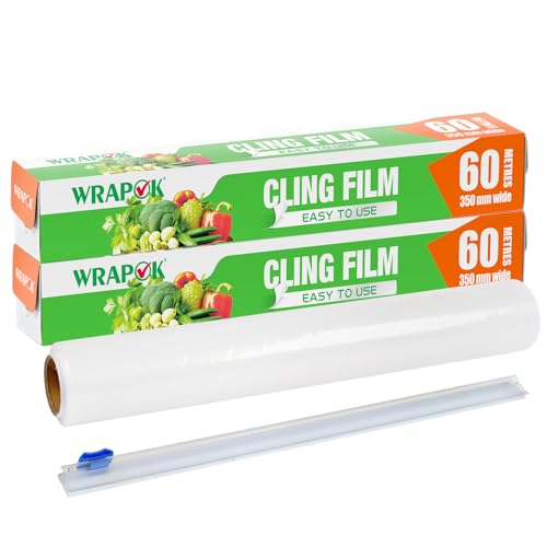 WRAPOK Dispenser di pellicola trasparente per catering e taglierina, in plastica, per cucina, 350 mm x 120 m