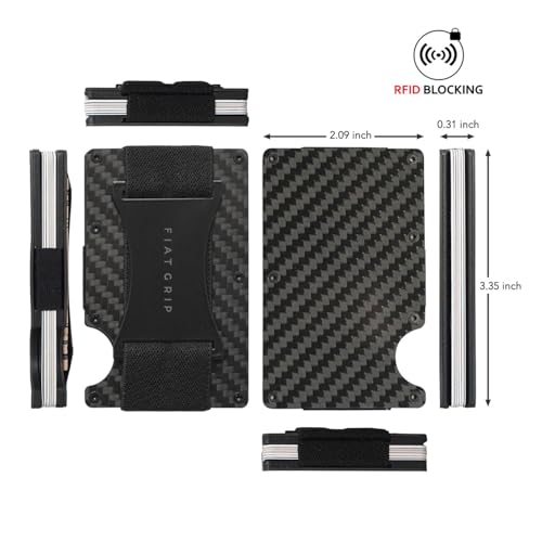 Slim Wallet for Men – Minimalist RFID Blocking Carbon Fiber Wallet with Cash Strap – Rugged, Stylish Design & Durable (Black)2