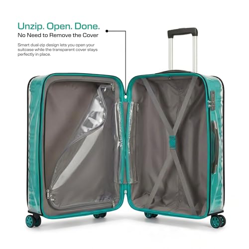 Image of MUTMAIN Pack of 3 Transparent Suitcase Cover Set of 3 with Zipper | Water & Dust Proof Anti-Scratch Luggage Bag Protector | Clear Travel Trolley, Suitcase & Luggage Bag Cover (20, 24 & 28 Inch)