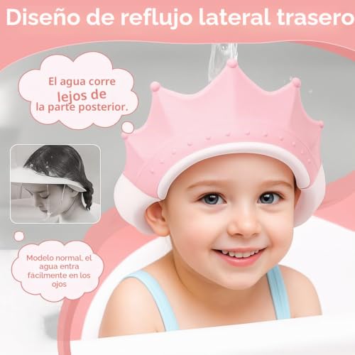 Miniatura 3 de Gorro De Ducha Para Niños Diseño Corona, Protege Los Ojos Del Agua, Reduce El Miedo Al Baño, 0-15 Años, Ajustable, Visera Baño Niños, Gorro Ducha Niños