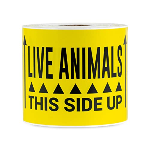 Live Animal Labels (5 x 3 Inch, Yellow - 300 Labels) Animal Care Stickers with This Side up Arrows for Shipping & Handling Instructions, Warning Live Animals & Airline Cargo Crates