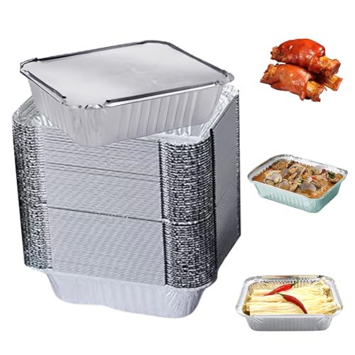 Vaschette Alluminio con Coperchio, 60 Pezzi Contenitori Alluminio 650ml, Teglie Alluminio Usa e Getta Monouso, Vaschette in Alluminio per Trasporto di Cibo, Congelamento, Barbecue, Cottura In Forno