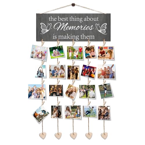 Zamety Fotowand mit Klammern, Bilderrahmen Collage Holzschild, Kreativ Fotovorhang mit 20 Kleinen Holzklammern, 6 Fotoseil und 5 Herzen, Fotogirlande Personalisierte Geschenke Freundin Zamety Fotowand mit Klammern, Bilderrahmen Collage Holzschild, Kreativ Fotovorhang mit 20 Kleinen Holzklammern, 6 Fotoseil und 5 Herzen, Fotogirlande Personalisierte Geschenke Freundin