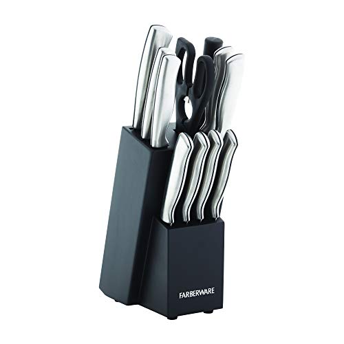 Farberware Fine Edge High-Carbon Stainless Steel Knife Block Set, 12-Piece, Black