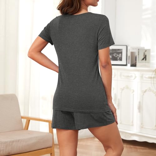 Image of Findsweet Pajama Set for Women 2 Piece Lounge Set Soft Sleepwear Summer Casual Short Pjs Sets with Pockets M-3XL