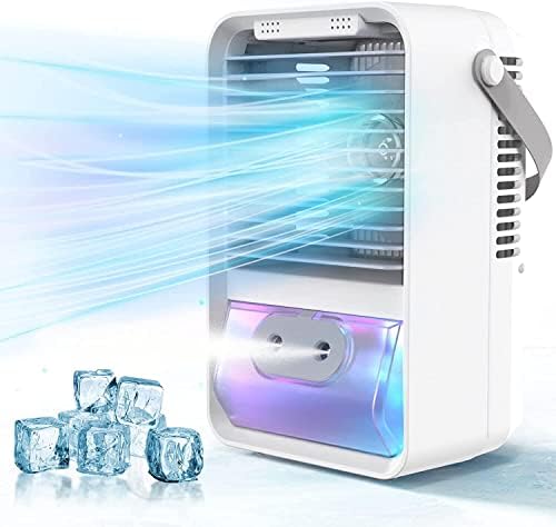 Portable Air Conditioners, Evaporative USB Personal Air Cooler, 4 in 1 Mini Desktop Spray Fan, 3 Speeds Air Cooler Humidifier with 7 Color Light and 3 Levels Brightness Adjustment for Home, Office