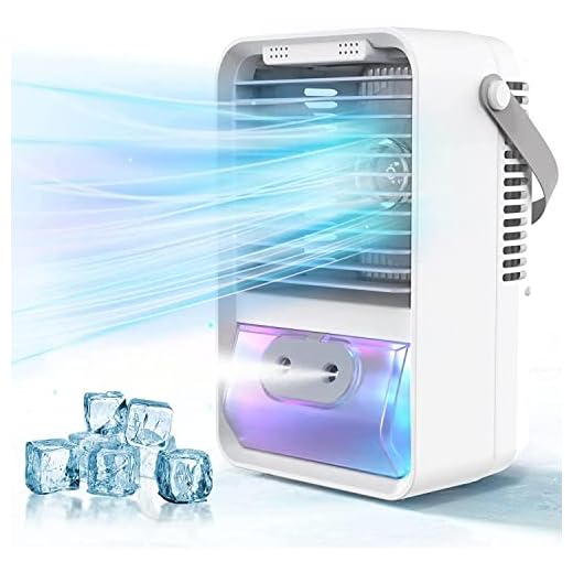 Portable Air Conditioners, Evaporative USB Personal Air Cooler, 4 in 1 Mini Desktop Spray Fan, 3 Speeds Air Cooler Humidifier with 7 Color Light and 3 Levels Brightness Adjustment for Home, Office