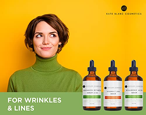 Anti Aging Serum Set For Women & Men - Kate Blanc Cosmetics - 98% Natural, 72% Organic. Vitamin C Serum, Hyaluronic Acid Serum, Retinol Serum For Face. Anti Wrinkle & Dark Spot Corrector #TOP2
