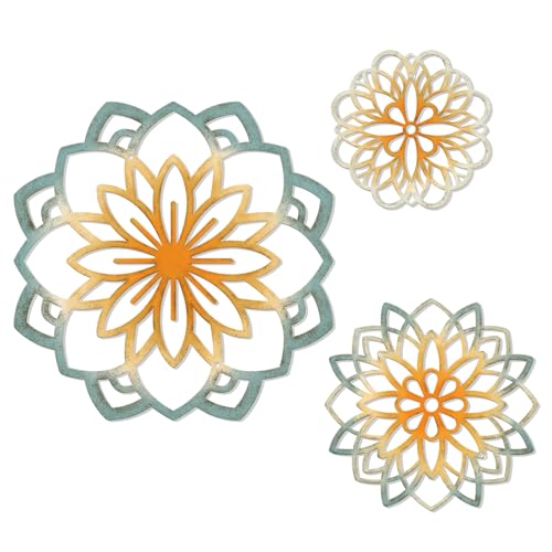 Zzbakress 3 Pcs Colorful Metal Flowers Wall Art Farmhouse Floral Bathroom Decoration Flowers Metal Hanging Decor Farmhouse Wall Art for Living Room Bathroom Bedroom (Style C)