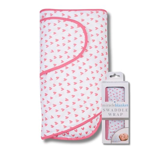 Image of Miracle Blanket Swaddle Wrap – Help Your Newborn Sleep Longer – Soft & Secure Sleep Sack for Infants – Easy-to-Use Swaddling Blanket for a Calm Baby (Coral Hearts)