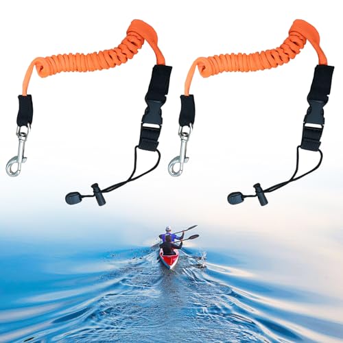 2 Pcs Elastic Kayak Paddle Rope Canoeing Accessories,Kayak Paddle Leash,Fishing Rod Coiled Cord Holder Kayak Paddle Lanyard with Adjustable Belt Buckle and Metal Hooks for Canoeing Boating(Orange)