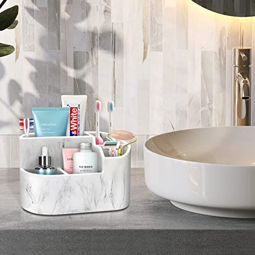 Toothbrush Holders For Bathrooms, Bathroom Organizer Countertop 5 Slots Electric Tooth Brush Toothpaste Holder Bathroom Counter Stand Sink Organizer For Bathroom/Vanity/Offices,White Marble… #TOP1