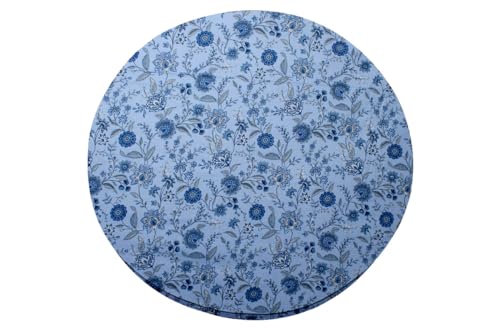 Image of The Furnishing Tree Elastic Cotton Round Center Table Cover 20x20 in Inches Floral Navy Blue