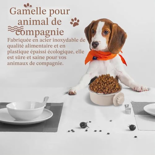Gamelles de cage pour animal de compagnie, bol à suspendre en acier inoxydable amovible pour nourriture et eau pour chiens, chats, petits animaux (gris A) – vue 4