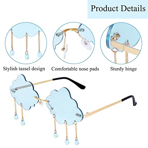 2 Pairs Cloud Shaped Sunglasses Rimless Tassel Lightning Cute Sunglasses Funny Trendy Vintage 90s Disco Glasses3