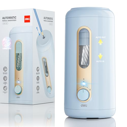 deli - Deli Electric Pencil Sharpener, Fully Automatic Pencil Sharpener, Auto in & Out, Rechargeable Hands-Free Pencil Sharpener for 6.9-12mm, Home, Classroom, Battery Operated, Blue