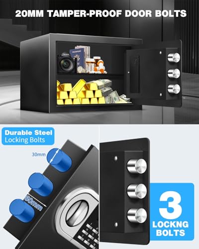 RETLLAS 1.3 Cu Ft Safe Box for Home Steel Electronic Digital Safety Box Personal Security Lock Box with LED Sensor Light & Emergency Type-C External Charge for Money Jewelry Documents