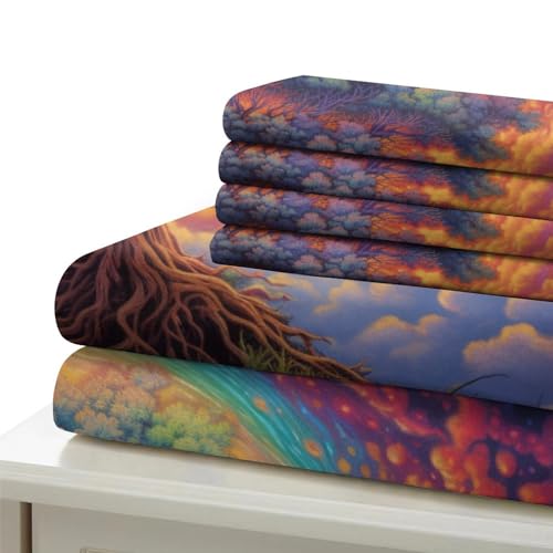 Housse de couette 3D imprimé galaxie et arbre de vie multicolore 220x240