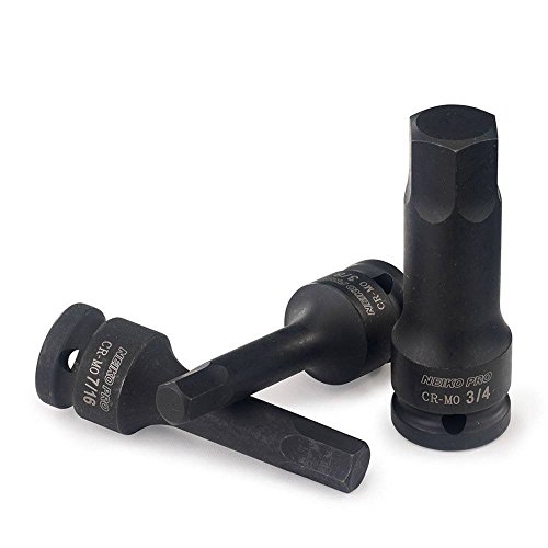 Neiko 01137B 1/2-Inch-Drive Allen Socket Set, 3-Inch Length, 1/2-Inch Impact Hex-Bit Socket Set, Sae Hex Driver 1/4" To 3/4", Crmo Steel, Impact-Grade, 8-Piece Set #TOP3