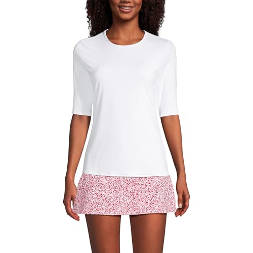 Lands' End Women's Sunshade UPF 50 Elbow Sleeve Relaxed Rash Guard X-Small Long Torso White