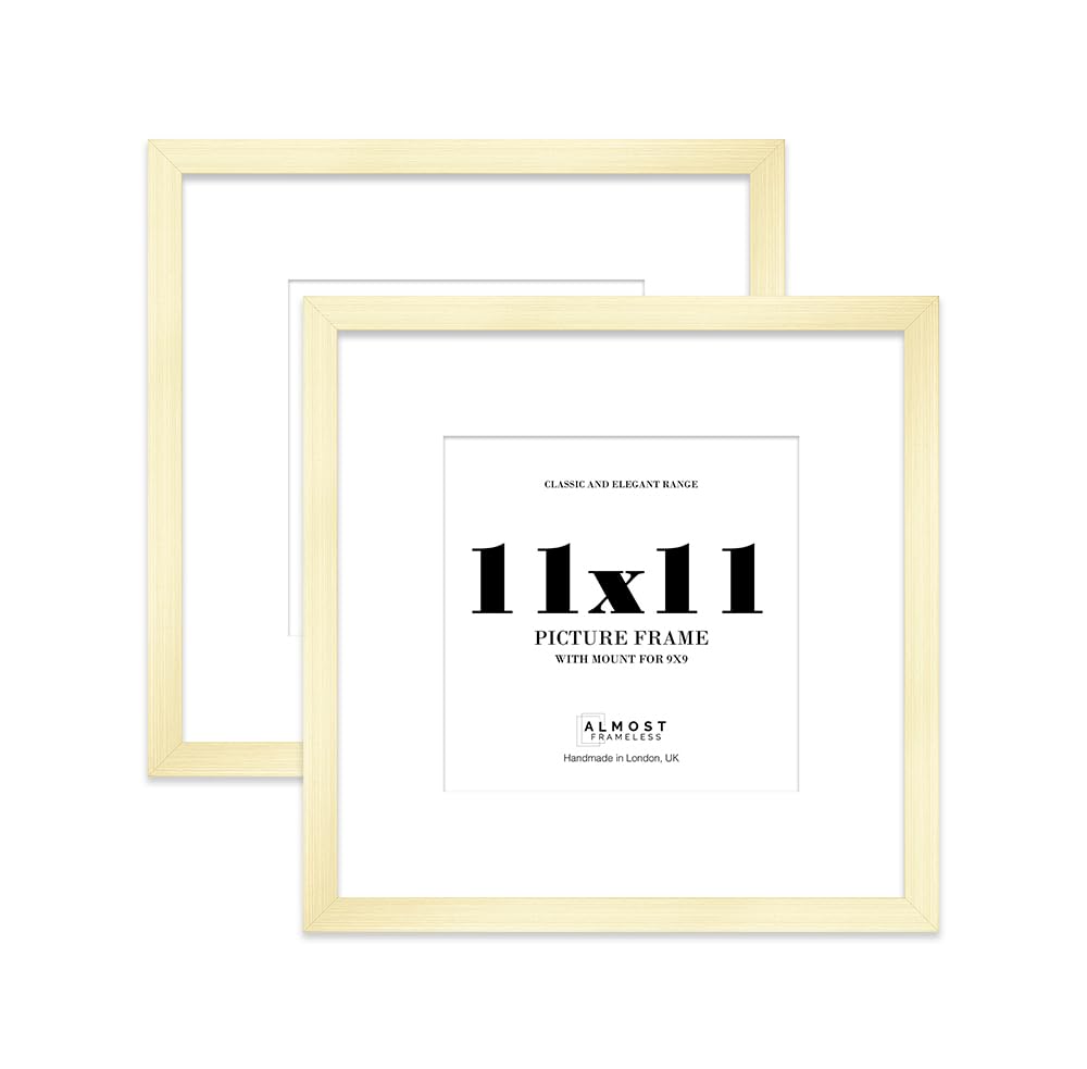 11x11 Gold Picture Frame with Mount for 9x9 Photos, Prints - Modern Square Wall Frame, Set of 2