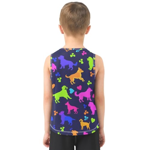 Boys' Tank Top Shirt Colorful Dogs Hearts and Paw Prints Pattern Sleeveless T-Shirts3