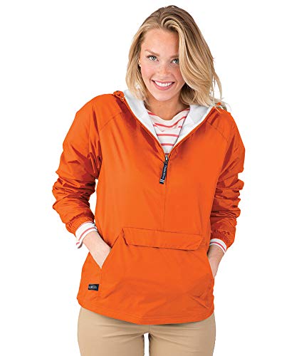 Charles River Apparel Classic Windbreaker Pullover Hooded Jacket, Orange, 3XL