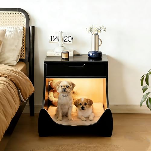 Dog Bed with Nightstand Functions, Medium Sofa Dog Bed with Wireless Charging & USB Port, Drawer, Pet Bed for Medium Dogs, Black