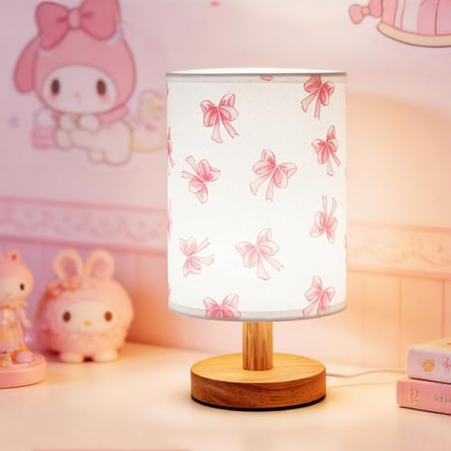 Pink Bow Bedside Table Lamp for Bedroom 3 Colours Dimmable Nightstand Night Light with Flaxen Fabric Shade Desk Lamp for Girls Boys Perfect Birthday Gifts for Home Living Room Kids Room Decor