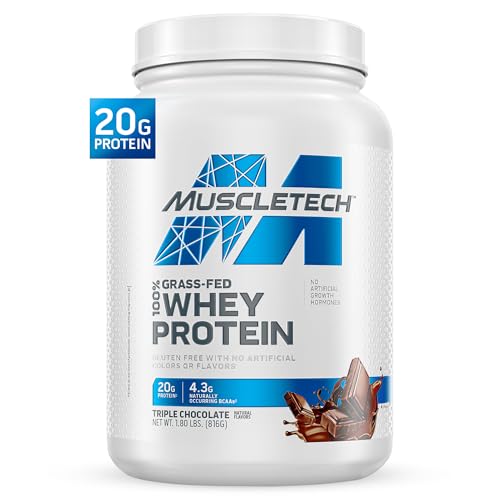 Muscletech Grass-Fed Whey Protein Powder (Triple Chocolate, 1.8LB) – Whey Protein Smoothie & Milk Shake Mix Supports Muscle Gain & Recovery – 20g of Whey Protein for Women & Men – Non-GMO, Gluten-Free