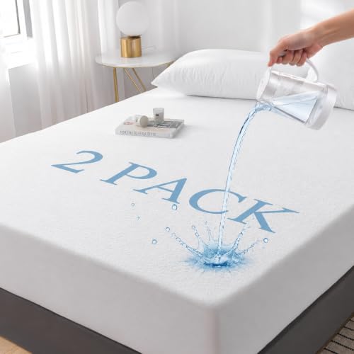 Image of GRT 2 Pack King Mattress Protector Waterproof, Breathable & Noiseless Premium Terry Waterproof Mattress Protector Fitted Deep Pocket from 5 inch to 21 inch, Smooth King Mattress Cover Machine Washable