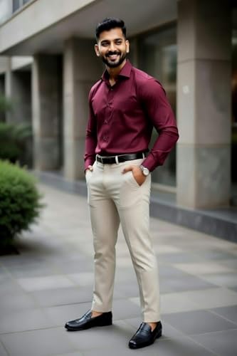 Image of Men's Formal Shirt and Trouser Combo Set | Slim Fit Stylish Office Wear | Premium Cotton Blend Shirt Pant Set for Men | Top & Bottom Clothing Set