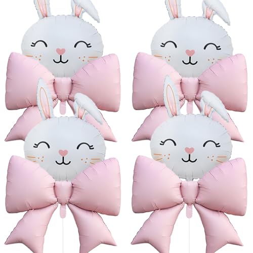 Demirora Bunny Balloons Pink Bow Balloons for Easter Party Decorations (8Pcs Bunny Pink Bow)