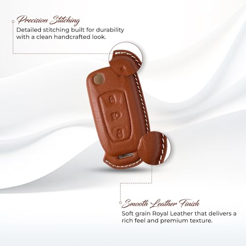 Image of keyzone royal leather key cover for Tata Curvv, Nexon, Harrier, Altroz, Punch, Safari, Tigor, Tiago, Zest, Bolt 3 button flip key