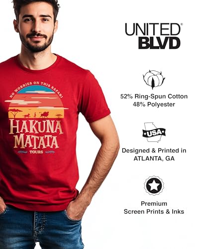 Image of Hakuna Matata Tours Character Unisex T-Shirt|Cartoon Vintage Graphic Tee|Perfect for Vacation & Casual Wear (3XL, Solid Red Blend)