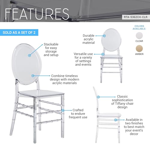 Techni Home Chiavari Style Ghost Chair, Set of 2 Stackable Acrylic Chairs, Elegant Design Perfect for Weddings, Parties, Events, Extra Dining Seating, Modern Versatile for Indoor/Outdoor Use (Clear) by Techni Home - Image 3