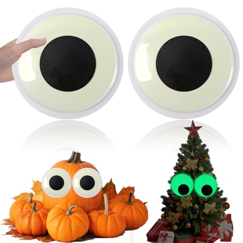 PETKNOWS 7 Inch Giant Glow in The Dark Googly Wiggle Eyes, 2Pcs Extra Large Self Adhesive Luminous Sparkle Googly Eyes for Craft Wiggle Eye Stickers Large Sticky Eyes Handicrafts DIY Making (Green)