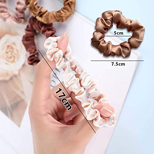 Image of SANNIDHI 3 Pcs Satin Scrunchies for Women, Soft Silk Hair Bands with High-Elastic Core, Non-Slip Hair Ties for All Hair Types Comfortable, Stylish Wrist & Hair Accessories (Beige /Brown /Black)