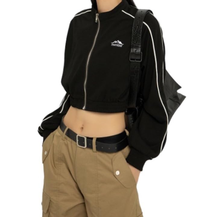 韓国古着 ショート丈 ジャージ Amazon | トラックジャケット ショート丈 クロップド ジャージ