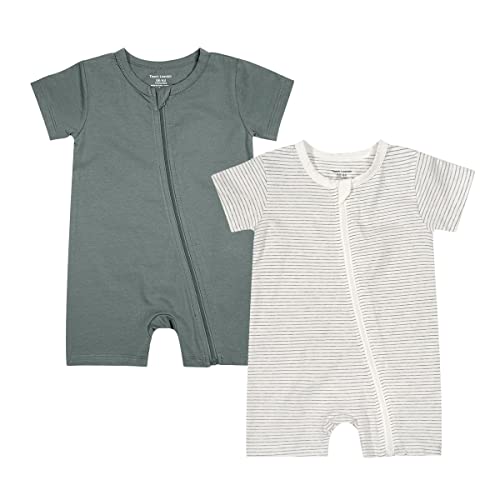 Image of Teach Leanbh Baby Boys or Girls 2 Pack Pajamas Cotton Short Sleeve Zipper Romper Jumpsuits Sleep and Play 3-24 Months …