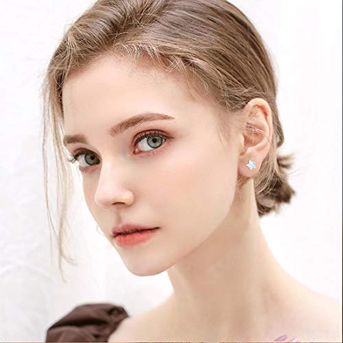 Arskro ESSLSEN-WG-OWT Hypoallergenic Star Girls Earrings, S925 Sterling Sliver Fire Opal Stud Earrings thumb #1