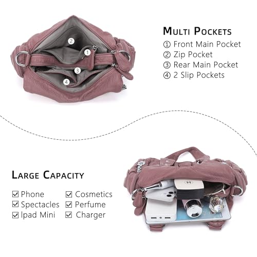 Image of Angel Kiss Purses for Women Small Hobo Shoulder Bags Vagen Leather Multi-Pocket Tote Bag with Zipper