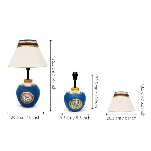 Image of Amazon Basics Warli Whispers Blue Table Lamp | Hand-Painted Blue Base with Cream Fabric Shade | E14 Holder | Decorative Night Lamp for Bedroom, Living Room & Study Room | Home Decor Gift