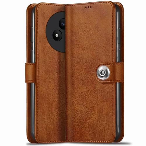 Image of TheGiftKart Flip Cover Back Case for Realme Narzo 80 Pro 5G | Genuine Leather Finish | Designer Button | Inbuilt Pockets & Stand | Wallet Style Flip Back Cover for Narzo 80 Pro (Faux Leather, Brown)