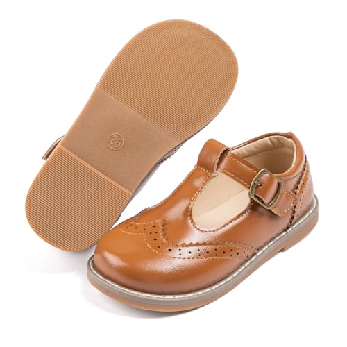 Image of Boy's Girl's Classic T-Strap Dress Shoes Wedding Party Church School Uniform Oxford for Toddler /Little Kid
