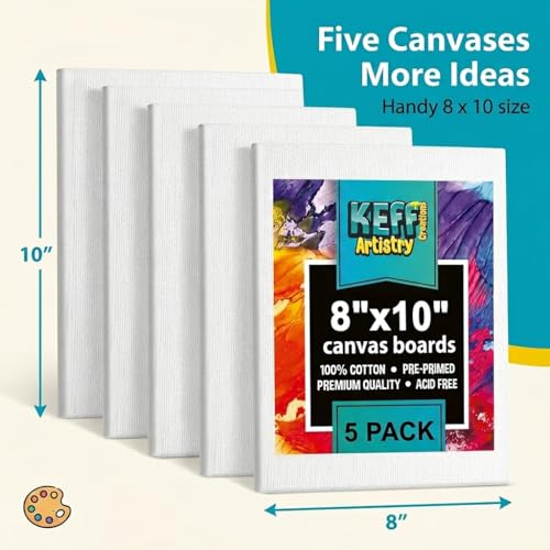 Image of KEFF Canvas for Painting - 5-Pack 8x10 Canvas Value Pack - 100% Cotton Triple Primed Small Canvases for Painting. Mini Canvases Bulk Set for Acrylic, Oil, Watercolor&Tempera - Art Supplies for Adults